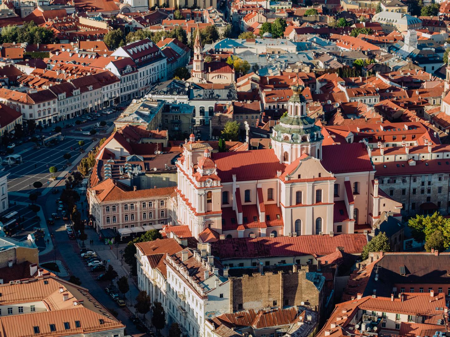 Aerial view of Vilnius Old Town rooftops